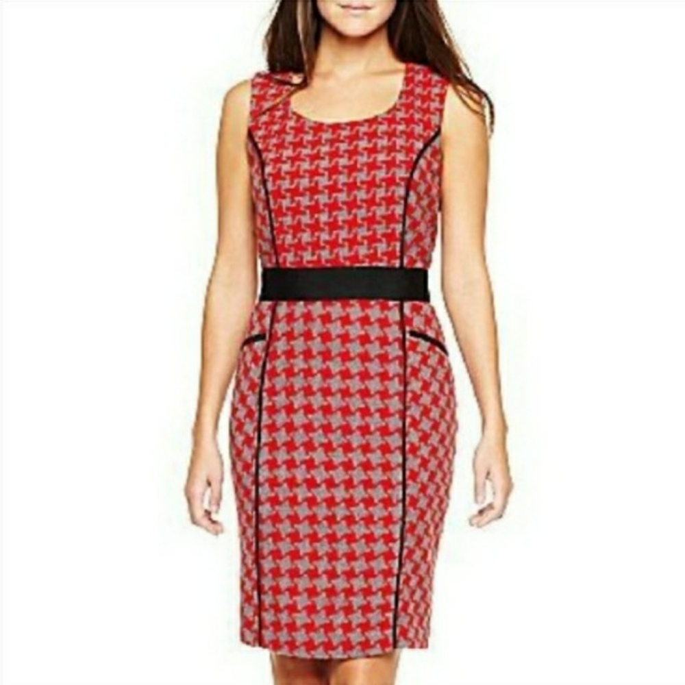 EUC - Ice  Red & Gray Houndstooth Dress